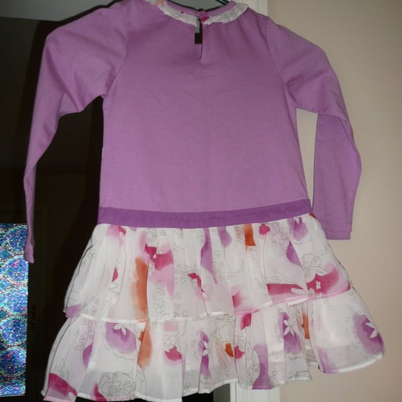 Beetlejuice London Little Girl SZ 6 Purple Dress Watercolor Like Flower Ruffles - Picture 2 of 11